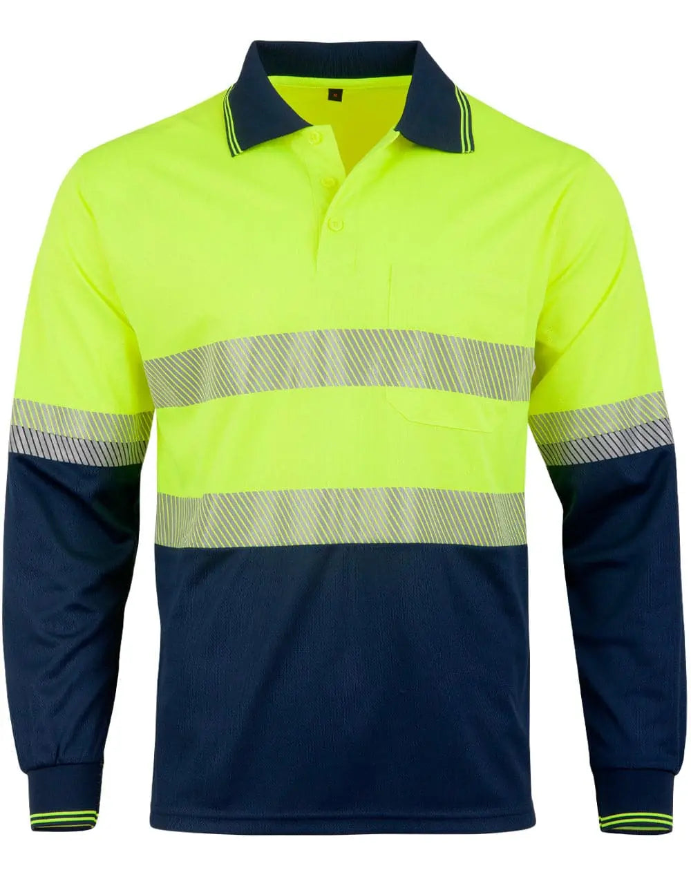 Unisex Cool Dry Segmented Tapes Hi Vis Long Sleeve Polo Shirt SW86 Work Wear Australian Industrial Wear Yellow/Navy 2XS